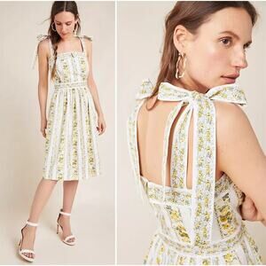 GAL MEETS GLAM COLLECTION Arina Yellow Floral Striped Dress SZ 6